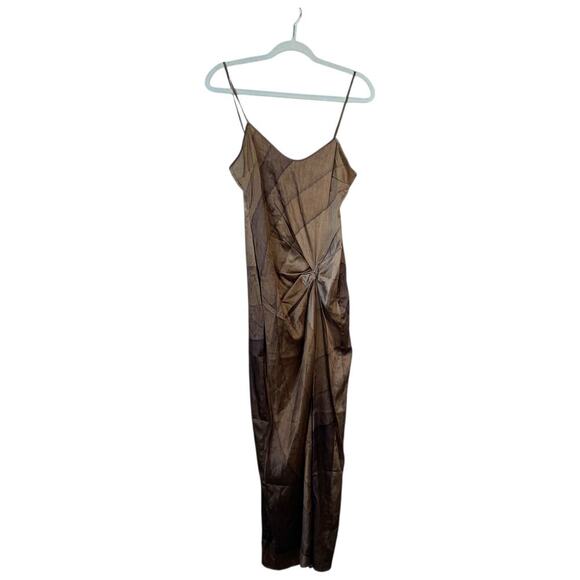 SKIMS Silk Slip Dress High Slit Nude Print Brown Size XS Elegant Party Sexy - Picture 2 of 7